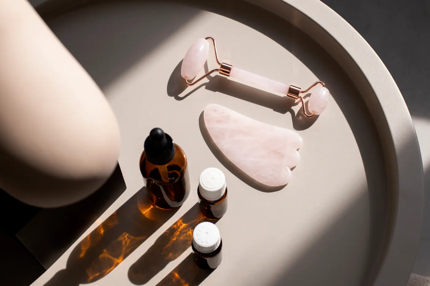 Equipment and setup for a facial massage.